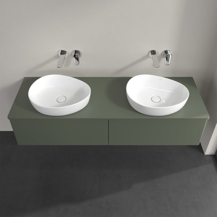 Villeroy & Boch Antao Waschbeckenunterschrank, 160 x 36 cm, 2 Auszüge mit LED-Licht, Front ohne Struktur, mit Hahnloch, für Waschtisch links und recht