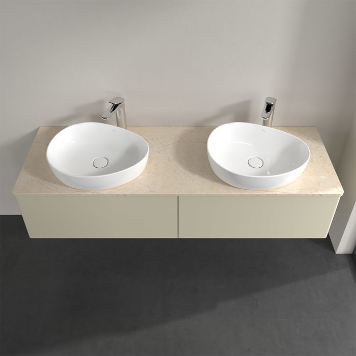 Villeroy & Boch Antao Waschbeckenunterschrank, 160 x 36 cm, 2 Auszüge mit LED-Licht, Front ohne Struktur, mit Hahnloch, für Waschtisch links und recht