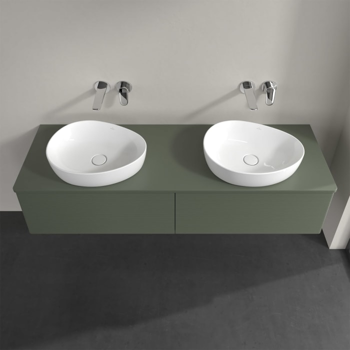 Villeroy & Boch Antao Waschbeckenunterschrank, 160 x 36 cm, 2 Auszüge mit LED-Licht, Front mit Struktur, ohne Hahnloch, für Waschtisch links und recht