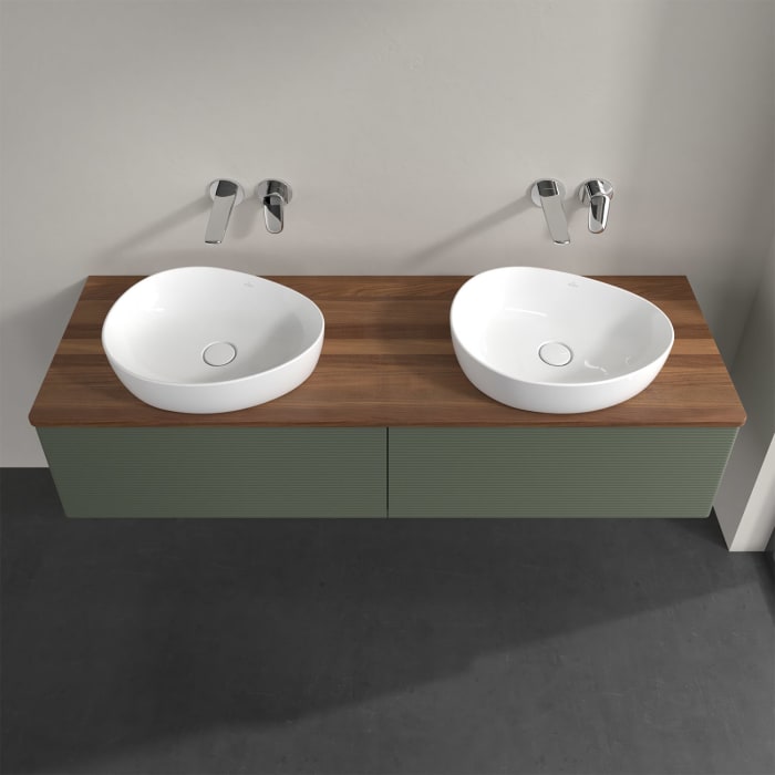 Villeroy & Boch Antao Waschbeckenunterschrank, 160 x 36 cm, 2 Auszüge mit LED-Licht, Front mit Struktur, ohne Hahnloch, für Waschtisch links und recht