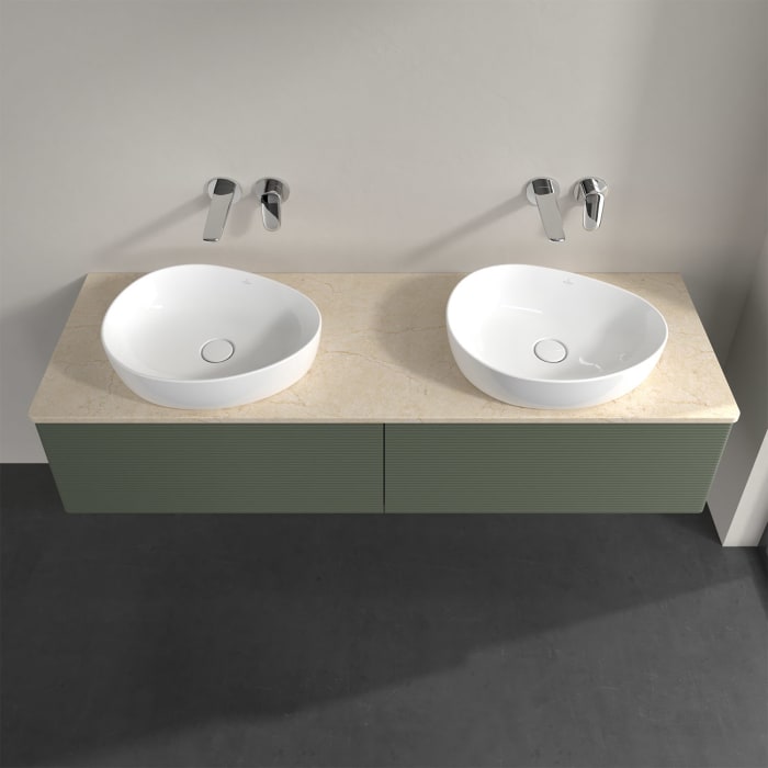 Villeroy & Boch Antao Waschbeckenunterschrank, 160 x 36 cm, 2 Auszüge mit LED-Licht, Front mit Struktur, ohne Hahnloch, für Waschtisch links und recht