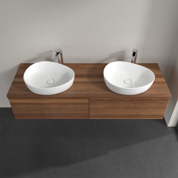 Villeroy & Boch Antao Waschbeckenunterschrank, 160 x 36 cm, 2 Auszüge mit LED-Licht, Front mit Struktur, mit Hahnloch, für Waschtisch links und rechts