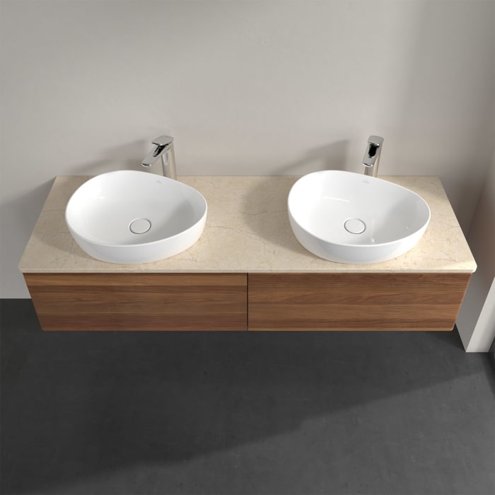 Villeroy & Boch Antao Waschbeckenunterschrank, 160 x 36 cm, 2 Auszüge mit LED-Licht, Front mit Struktur, mit Hahnloch, für Waschtisch links und rechts