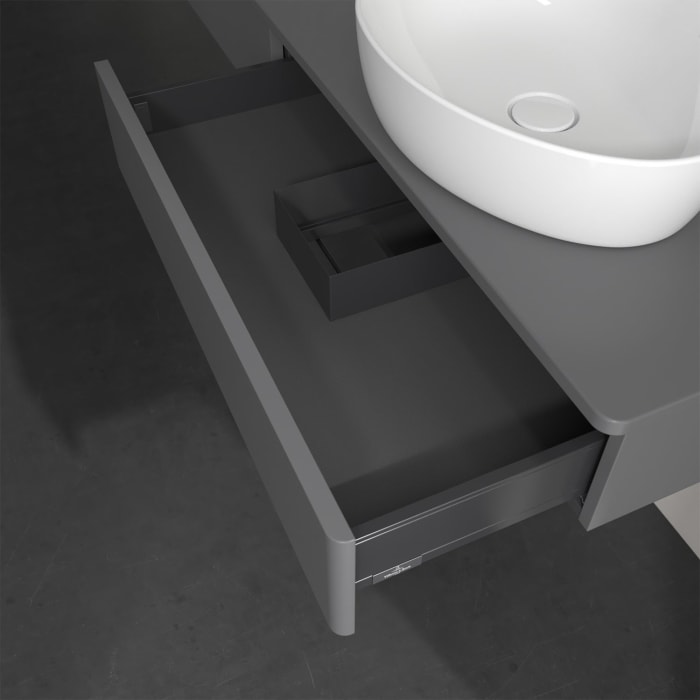 Villeroy & Boch Antao Waschbeckenunterschrank, 160 x 19 cm, 2 Auszüge, Front ohne Struktur, ohne Hahnloch, für Waschtisch rechts