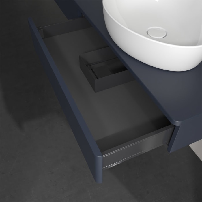 Villeroy & Boch Antao Waschbeckenunterschrank, 160 x 19 cm, 2 Auszüge, Front ohne Struktur, ohne Hahnloch, für Waschtisch rechts