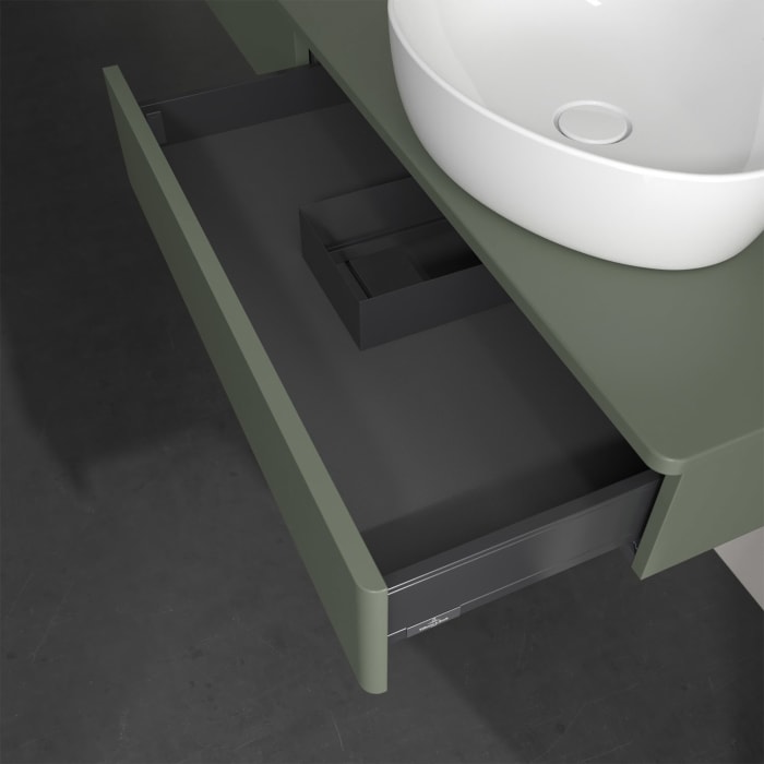 Villeroy & Boch Antao Waschbeckenunterschrank, 160 x 19 cm, 2 Auszüge, Front ohne Struktur, ohne Hahnloch, für Waschtisch rechts