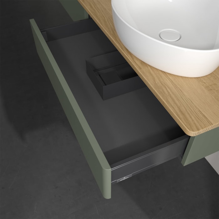 Villeroy & Boch Antao Waschbeckenunterschrank, 160 x 19 cm, 2 Auszüge, Front ohne Struktur, ohne Hahnloch, für Waschtisch rechts