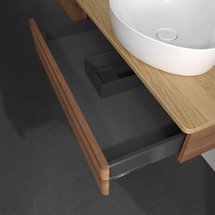 Villeroy & Boch Antao Waschbeckenunterschrank, 160 x 19 cm, 2 Auszüge, Front ohne Struktur, ohne Hahnloch, für Waschtisch rechts