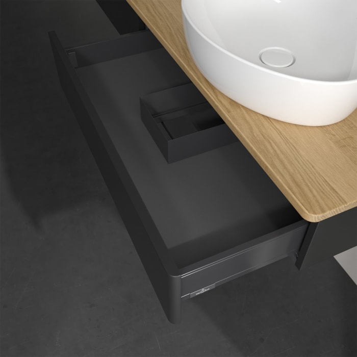 Villeroy & Boch Antao Waschbeckenunterschrank, 160 x 19 cm, 2 Auszüge, Front ohne Struktur, ohne Hahnloch, für Waschtisch rechts