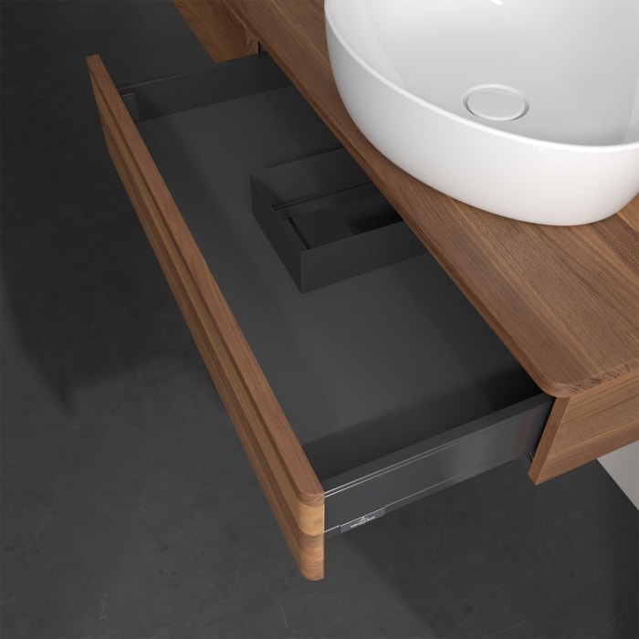 Villeroy & Boch Antao Waschbeckenunterschrank, 160 x 19 cm, 2 Auszüge, Front ohne Struktur, ohne Hahnloch, für Waschtisch rechts