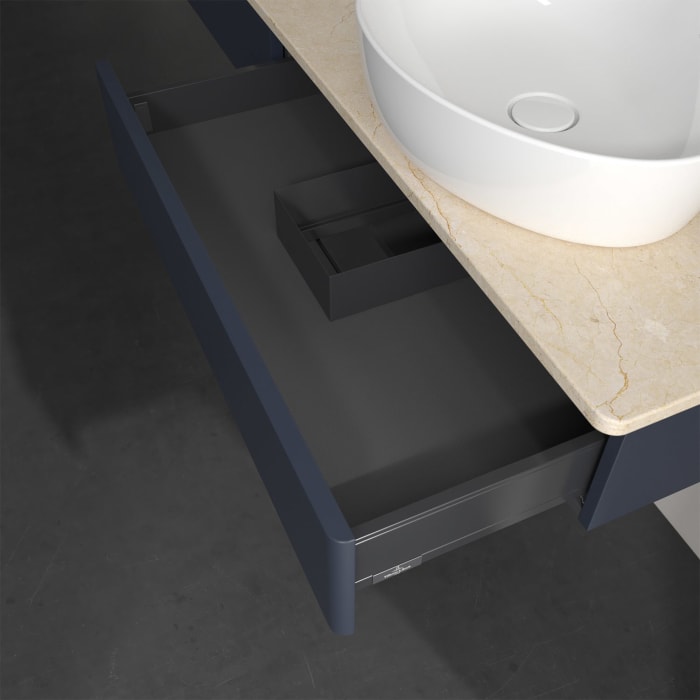 Villeroy & Boch Antao Waschbeckenunterschrank, 160 x 19 cm, 2 Auszüge, Front ohne Struktur, ohne Hahnloch, für Waschtisch rechts