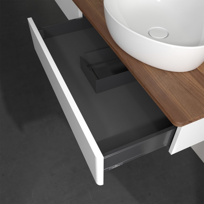 Villeroy & Boch Antao Waschbeckenunterschrank, 160 x 19 cm, 2 Auszüge, Front ohne Struktur, mit Hahnloch, für Waschtisch rechts