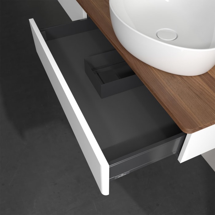 Villeroy & Boch Antao Waschbeckenunterschrank, 160 x 19 cm, 2 Auszüge, Front ohne Struktur, mit Hahnloch, für Waschtisch rechts