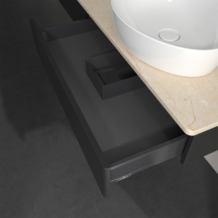 Villeroy & Boch Antao Waschbeckenunterschrank, 160 x 19 cm, 2 Auszüge, Front ohne Struktur, mit Hahnloch, für Waschtisch rechts