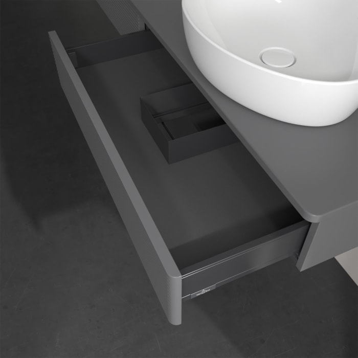 Villeroy & Boch Antao Waschbeckenunterschrank, 160 x 19 cm, 2 Auszüge, Front mit Struktur, ohne Hahnloch, für Waschtisch rechts