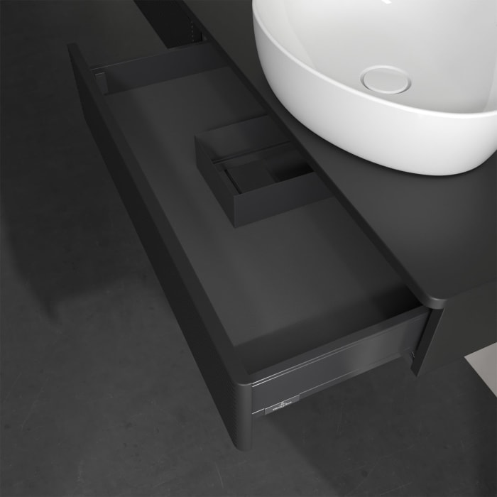 Villeroy & Boch Antao Waschbeckenunterschrank, 160 x 19 cm, 2 Auszüge, Front mit Struktur, ohne Hahnloch, für Waschtisch rechts