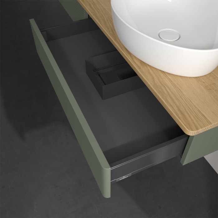 Villeroy & Boch Antao Waschbeckenunterschrank, 160 x 19 cm, 2 Auszüge, Front mit Struktur, ohne Hahnloch, für Waschtisch rechts