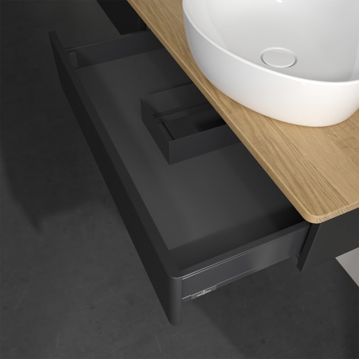 Villeroy & Boch Antao Waschbeckenunterschrank, 160 x 19 cm, 2 Auszüge, Front mit Struktur, ohne Hahnloch, für Waschtisch rechts