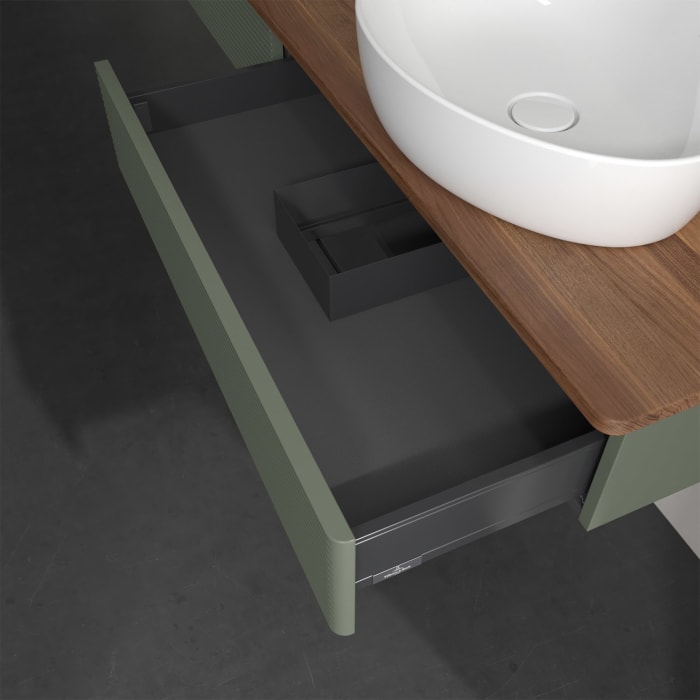 Villeroy & Boch Antao Waschbeckenunterschrank, 160 x 19 cm, 2 Auszüge, Front mit Struktur, ohne Hahnloch, für Waschtisch rechts