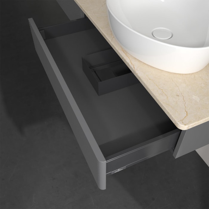 Villeroy & Boch Antao Waschbeckenunterschrank, 160 x 19 cm, 2 Auszüge, Front mit Struktur, ohne Hahnloch, für Waschtisch rechts