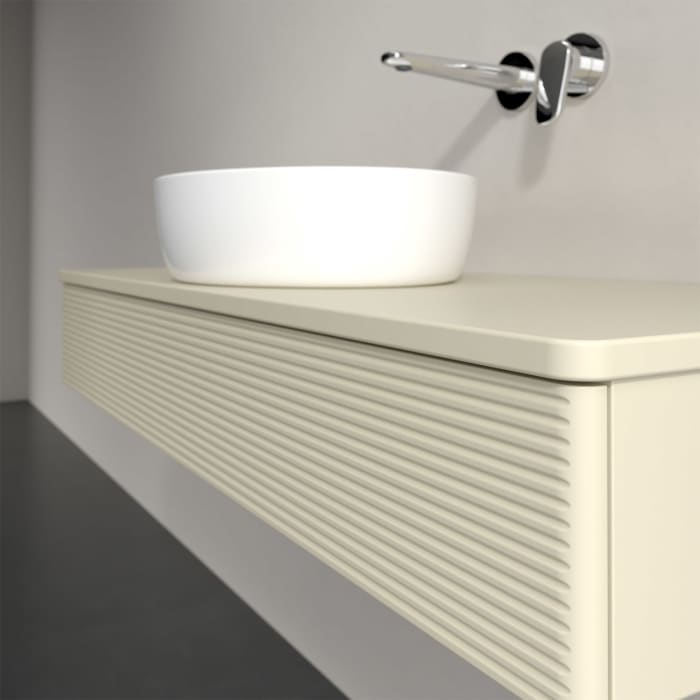 Villeroy & Boch Antao Waschbeckenunterschrank, 120 x 19 cm, 1 Auszug, Front mit Struktur, mit Hahnloch, für Waschtisch mittig