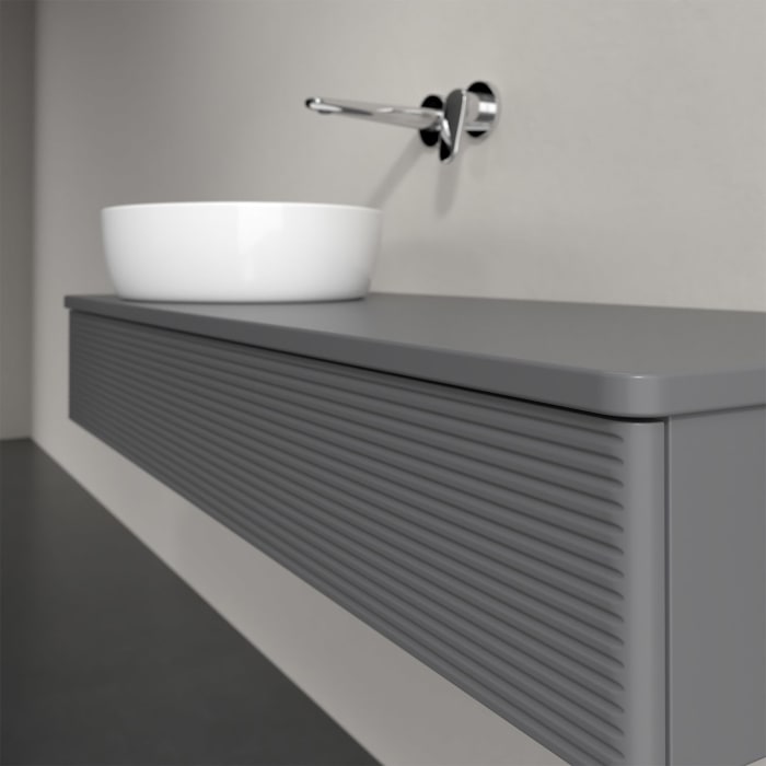 Villeroy & Boch Antao Waschbeckenunterschrank, 120 x 19 cm, 1 Auszug, Front mit Struktur, mit Hahnloch, für Waschtisch links