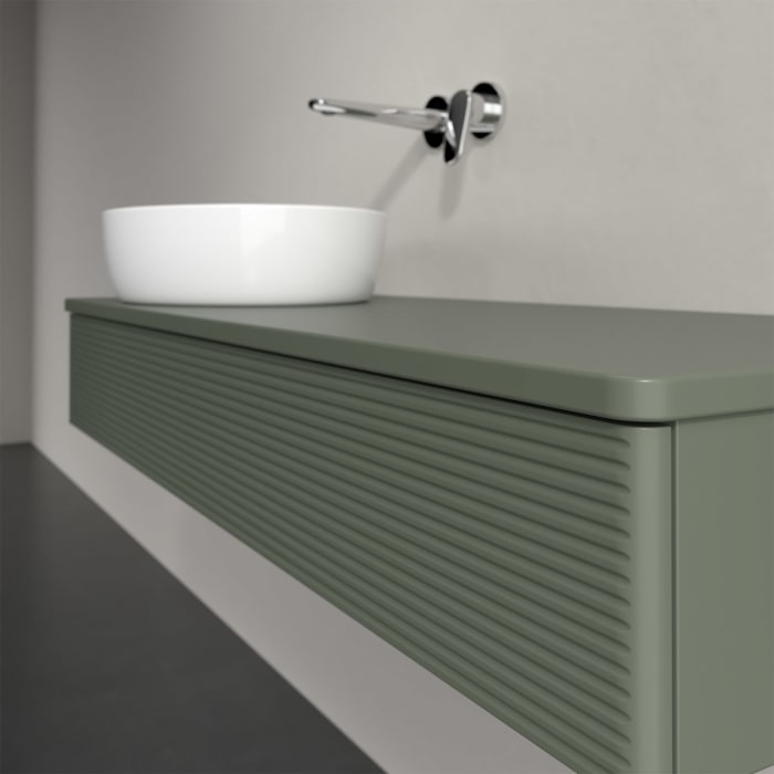 Villeroy & Boch Antao Waschbeckenunterschrank, 120 x 19 cm, 1 Auszug, Front mit Struktur, mit Hahnloch, für Waschtisch links