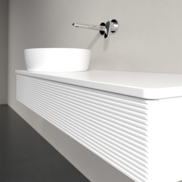 Villeroy & Boch Antao Waschbeckenunterschrank, 120 x 19 cm, 1 Auszug, Front mit Struktur, mit Hahnloch, für Waschtisch links