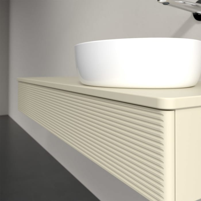 Villeroy & Boch Antao Waschbeckenunterschrank, 120 x 19 cm, 1 Auszug, Front mit Struktur, mit Hahnloch, für Waschtisch rechts