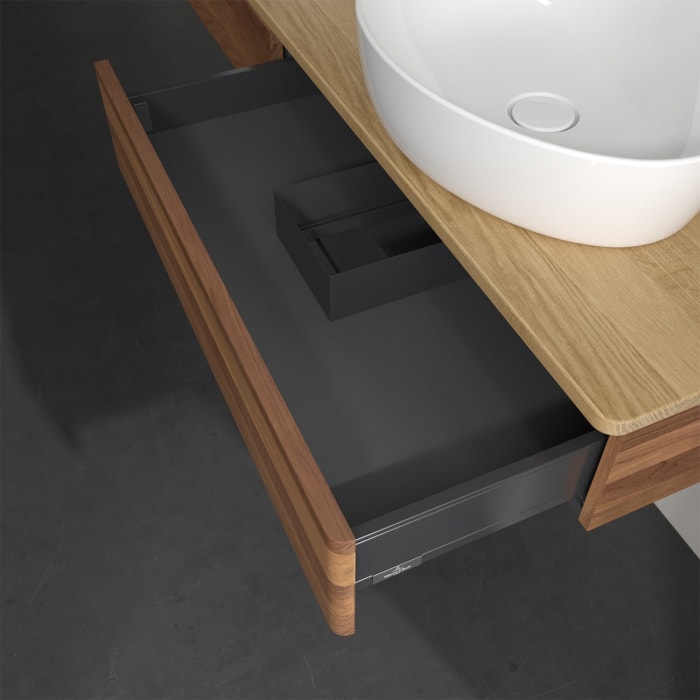 Villeroy & Boch Antao Waschbeckenunterschrank, 160 x 19 cm, 2 Auszüge, Front ohne Struktur, ohne Hahnloch, für Waschtisch links und rechts