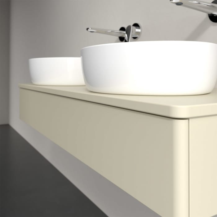 Villeroy & Boch Antao Waschbeckenunterschrank, 120 x 19 cm, 1 Auszug, Front ohne Struktur, mit Hahnloch, für Waschtisch links und rechts