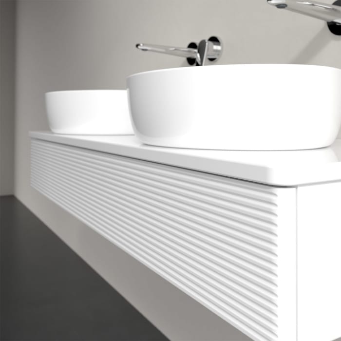 Villeroy & Boch Antao Waschbeckenunterschrank, 120 x 19 cm, 1 Auszug, Front mit Struktur, mit Hahnloch, für Waschtisch links und rechts