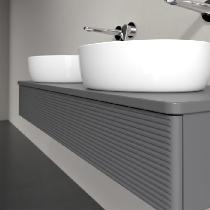 Villeroy & Boch Antao Waschbeckenunterschrank, 120 x 19 cm, 1 Auszug, Front mit Struktur, mit Hahnloch, für Waschtisch links und rechts