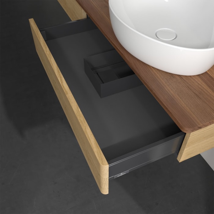 Villeroy & Boch Antao Waschbeckenunterschrank, 160 x 19 cm, 2 Auszüge, Front ohne Struktur, ohne Hahnloch, für Waschtisch links und rechts