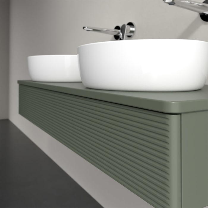 Villeroy & Boch Antao Waschbeckenunterschrank, 120 x 19 cm, 1 Auszug, Front mit Struktur, mit Hahnloch, für Waschtisch links und rechts