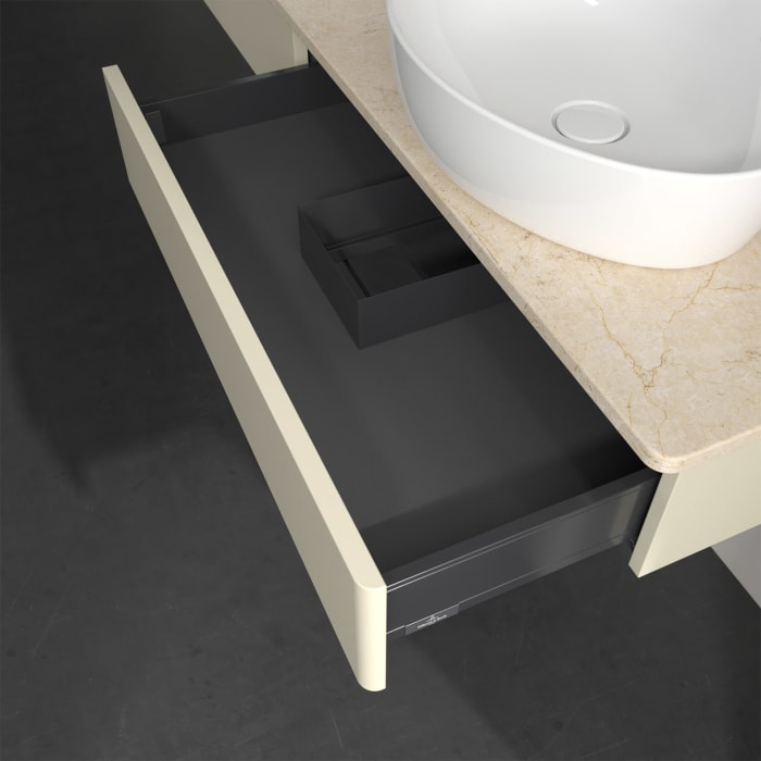 Villeroy & Boch Antao Waschbeckenunterschrank, 160 x 19 cm, 2 Auszüge, Front ohne Struktur, ohne Hahnloch, für Waschtisch links und rechts