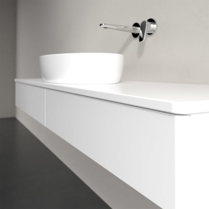 Villeroy & Boch Antao Waschbeckenunterschrank, 160 x 19 cm, 2 Auszüge, Front ohne Struktur, mit Hahnloch, für Waschtisch mittig