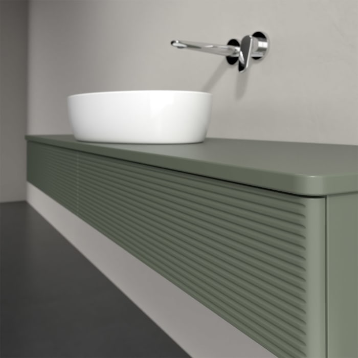 Villeroy & Boch Antao Waschbeckenunterschrank, 160 x 19 cm, 2 Auszüge, Front mit Struktur, mit Hahnloch, für Waschtisch mittig