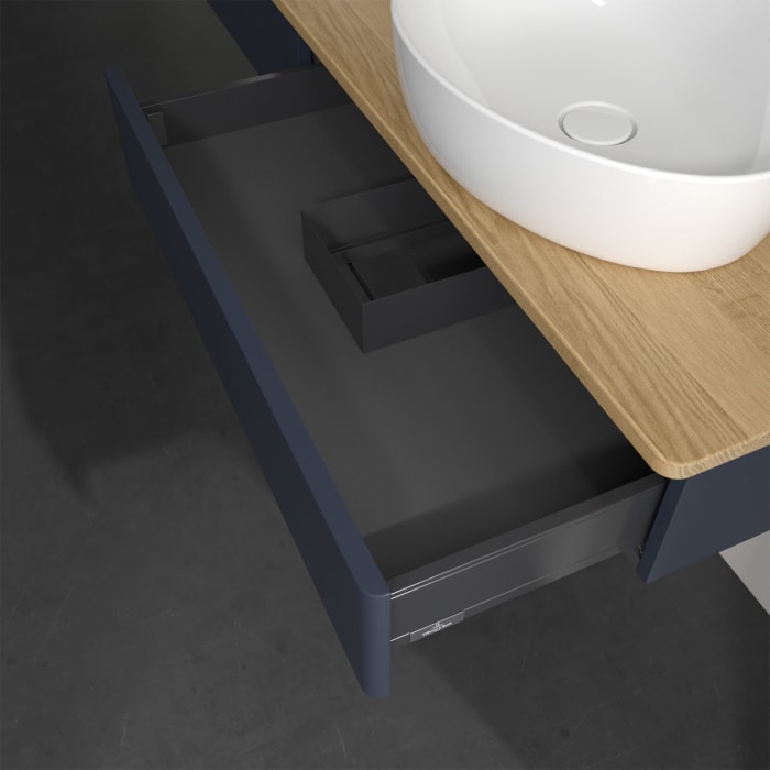 Villeroy & Boch Antao Waschbeckenunterschrank, 160 x 19 cm, 2 Auszüge, Front ohne Struktur, mit Hahnloch, für Waschtisch links und rechts