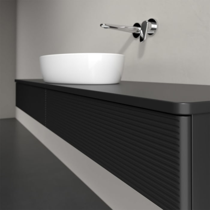 Villeroy & Boch Antao Waschbeckenunterschrank, 160 x 19 cm, 2 Auszüge, Front mit Struktur, mit Hahnloch, für Waschtisch mittig