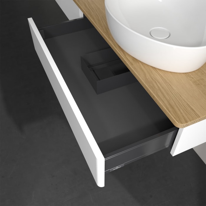 Villeroy & Boch Antao Waschbeckenunterschrank, 160 x 19 cm, 2 Auszüge, Front ohne Struktur, mit Hahnloch, für Waschtisch links und rechts