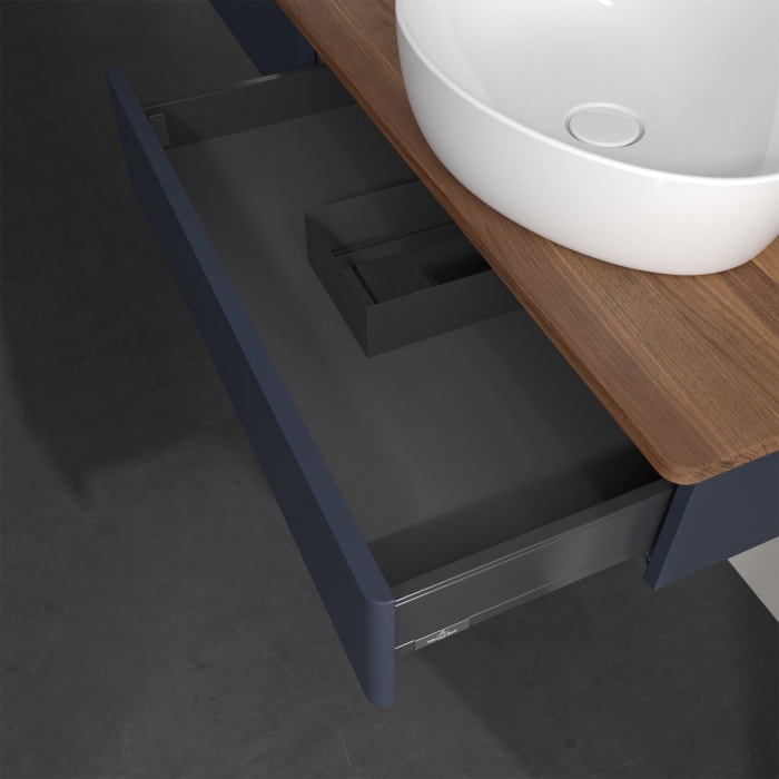 Villeroy & Boch Antao Waschbeckenunterschrank, 160 x 19 cm, 2 Auszüge, Front ohne Struktur, mit Hahnloch, für Waschtisch links und rechts