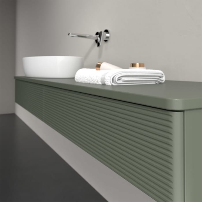 Villeroy & Boch Antao Waschbeckenunterschrank, 160 x 19 cm, 2 Auszüge, Front mit Struktur, mit Hahnloch, für Waschtisch links