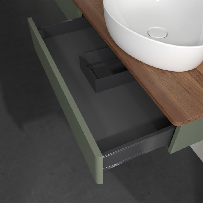 Villeroy & Boch Antao Waschbeckenunterschrank, 160 x 19 cm, 2 Auszüge, Front ohne Struktur, mit Hahnloch, für Waschtisch links und rechts