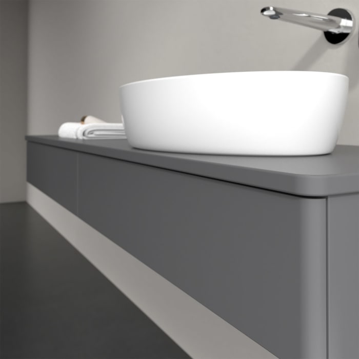 Villeroy & Boch Antao Waschbeckenunterschrank, 160 x 19 cm, 2 Auszüge, Front ohne Struktur, ohne Hahnloch, für Waschtisch rechts