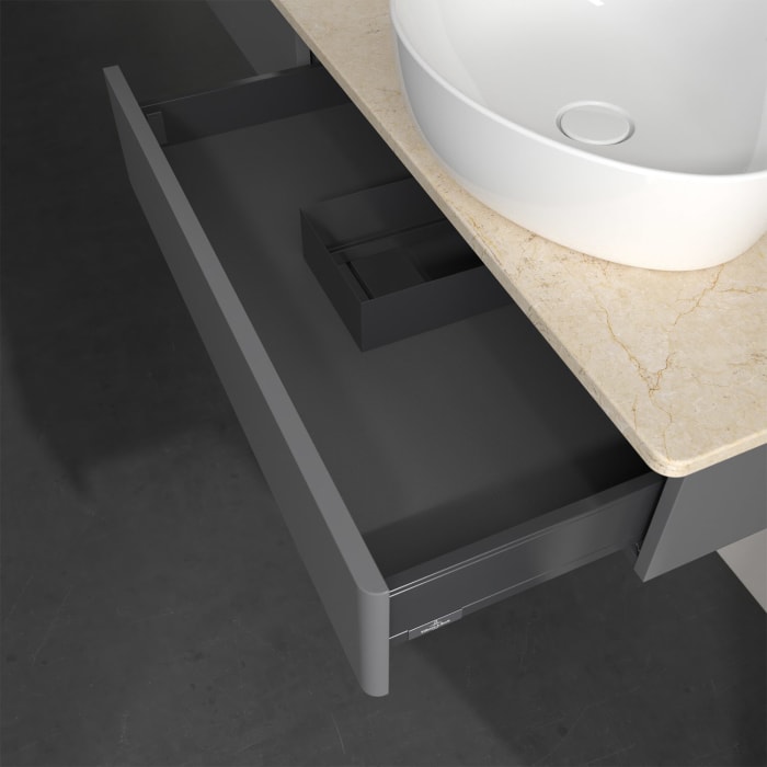 Villeroy & Boch Antao Waschbeckenunterschrank, 160 x 19 cm, 2 Auszüge, Front ohne Struktur, mit Hahnloch, für Waschtisch links und rechts