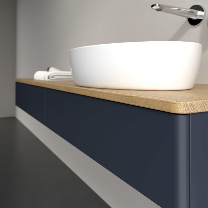 Villeroy & Boch Antao Waschbeckenunterschrank, 160 x 19 cm, 2 Auszüge, Front ohne Struktur, ohne Hahnloch, für Waschtisch rechts