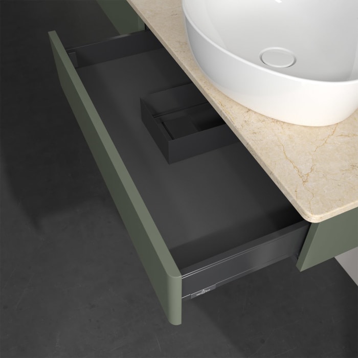 Villeroy & Boch Antao Waschbeckenunterschrank, 160 x 19 cm, 2 Auszüge, Front ohne Struktur, mit Hahnloch, für Waschtisch links und rechts