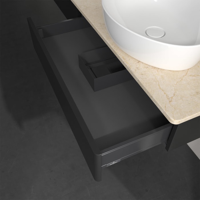 Villeroy & Boch Antao Waschbeckenunterschrank, 160 x 19 cm, 2 Auszüge, Front ohne Struktur, mit Hahnloch, für Waschtisch links und rechts