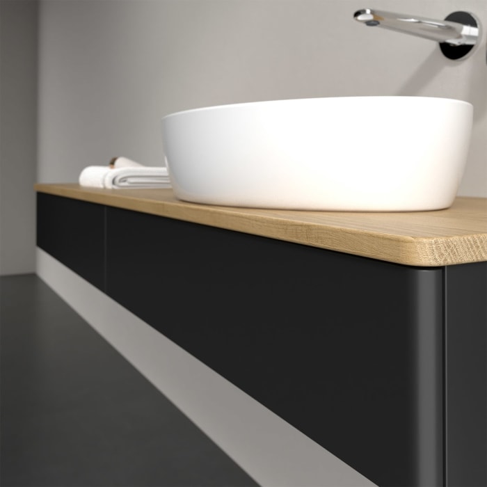 Villeroy & Boch Antao Waschbeckenunterschrank, 160 x 19 cm, 2 Auszüge, Front ohne Struktur, ohne Hahnloch, für Waschtisch rechts